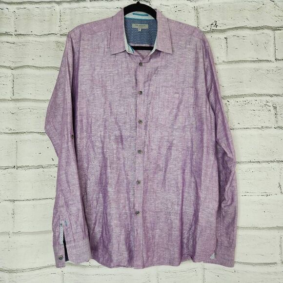 Ted Baker London Linen Blend Longsleeve Button Down Shirt Purple Size 5 XL - Picture 1 of 11